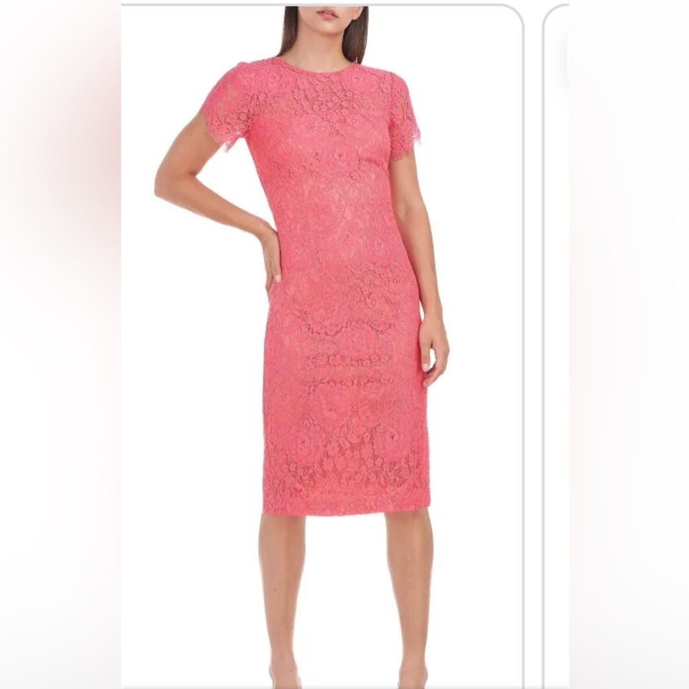 JS Collections pink lace overlay sheath dress size 6 NWT